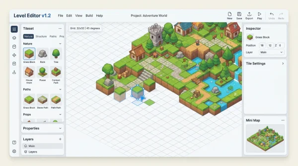 아이소메트릭(Isometric) 2D/3D 게임 타일 배치 & 그리드 에디터 - ISOGRID Studio 썸네일